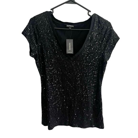 NWT Express Black Sequin Top Small - Picture 1 of 7